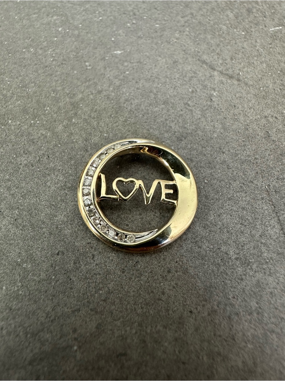 10k Gold LOVE Circle Pendant Charm with Diamond Accents